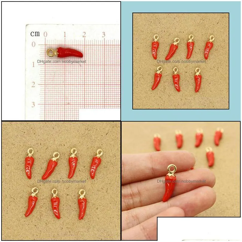 10pcs red small pepper food earring charms cute mini crafts jewelry accessory enamel pendant for bracelet key chains necklace drop