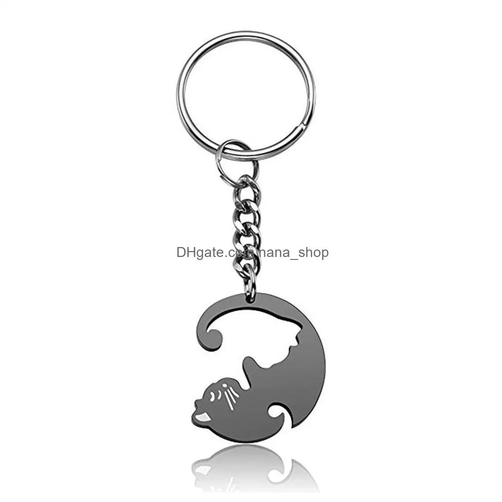 2pcs puzzle cat keychain for women a pair of lover couple animal matching pendant valentines gift unique design jewelry