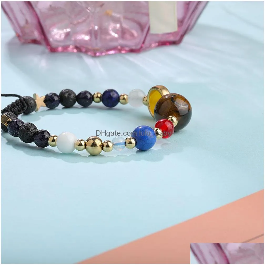 handmade adjustable bracelet universe galaxy the eight planets solar system guardian star natural stone beads bangle for women men