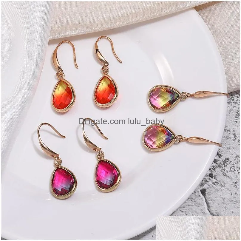 boho korean colourful crystal earrings fashion teardrop geometric dangle earring for women luxury glass jewelry gift