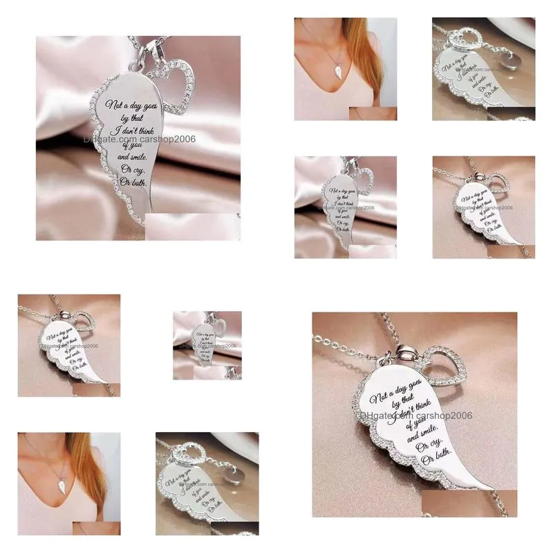 womens lovely letter print wings angel pendant necklaces silver clavicle chain jewelry gift