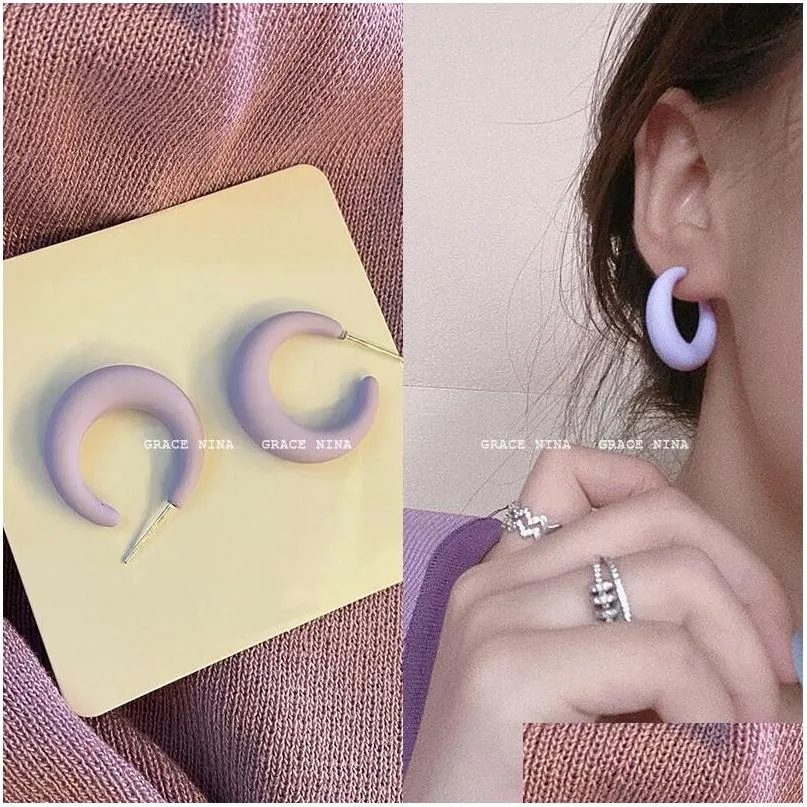 fashion candy color resin circle dangle earrings korean semicircle c shape round acrylic hoop earrings 2022 trendy jewelry gifts