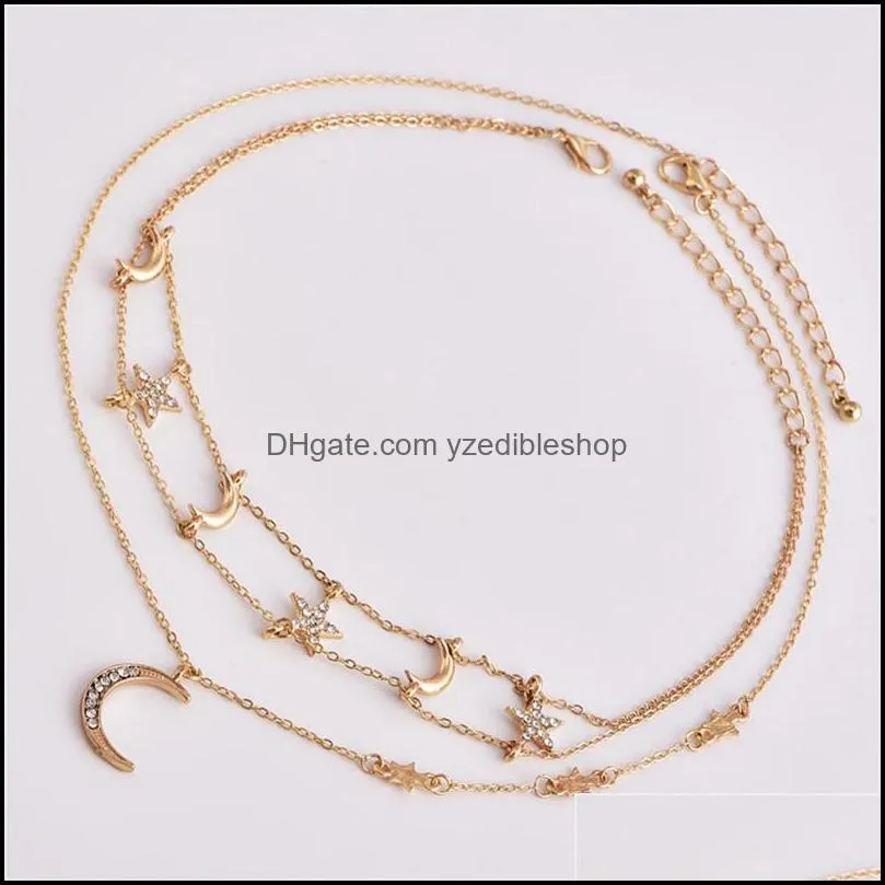 crystal star moon necklace gold star choker multilayer necklace moon pendant summer fashion jewelry for women 380169