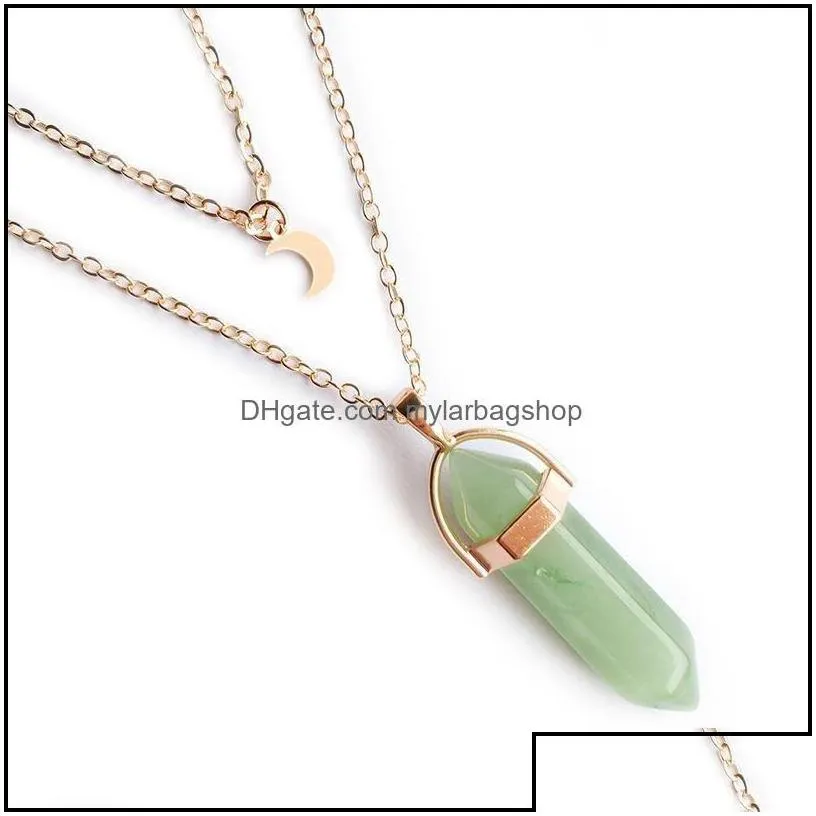 party favor event supplies festive home garden natural stones moon pendants necklace double layer gold link dh6ei