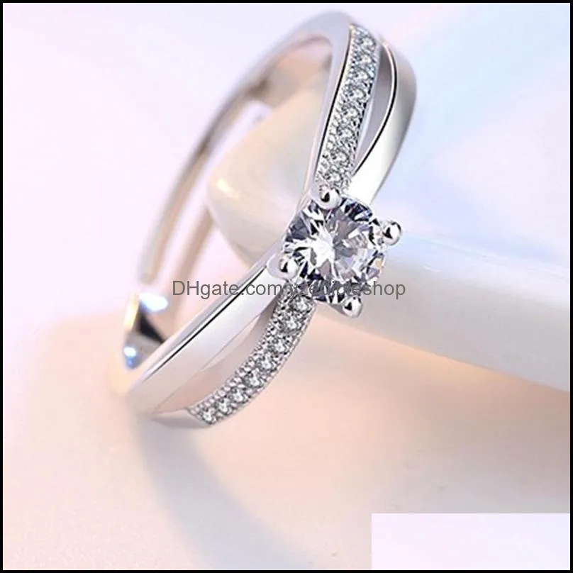 cross cubic zirconia ring solitaire crystal open adjustable engagement wedding rings for women fashion jewelry