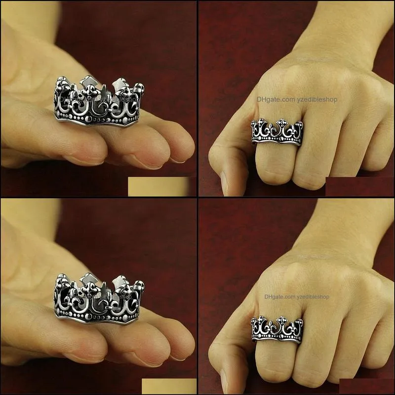 retro black ancient silver crown ring band finger rings for women men fashion jewelry