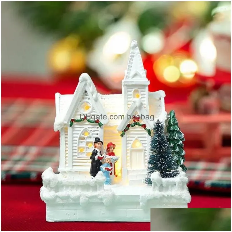 christmas decorations light house resin ornament scene village merry for home xmas gifts year noel