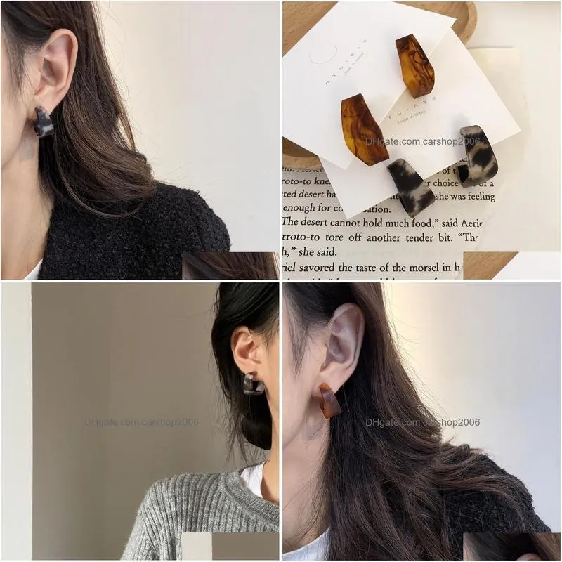 2021 korean trendy hollow stud earrings vintage acetic acid acrylic resin leopard print for women fashion bijoux femme