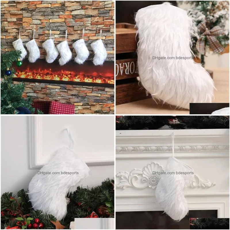 christmas decorations 2022 stocking white gift bag decorative socks plush tree pendant