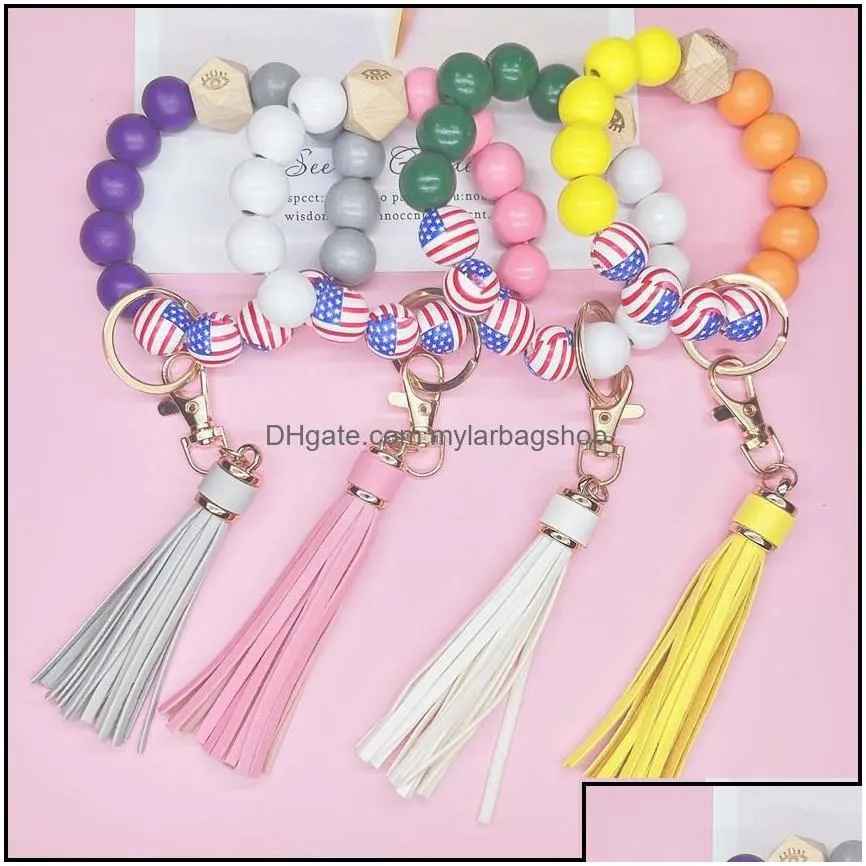 party favor american flag keychain wooden bead bracelets party favor tassel printed handmade wristband pendant fashion w mylarbagshop