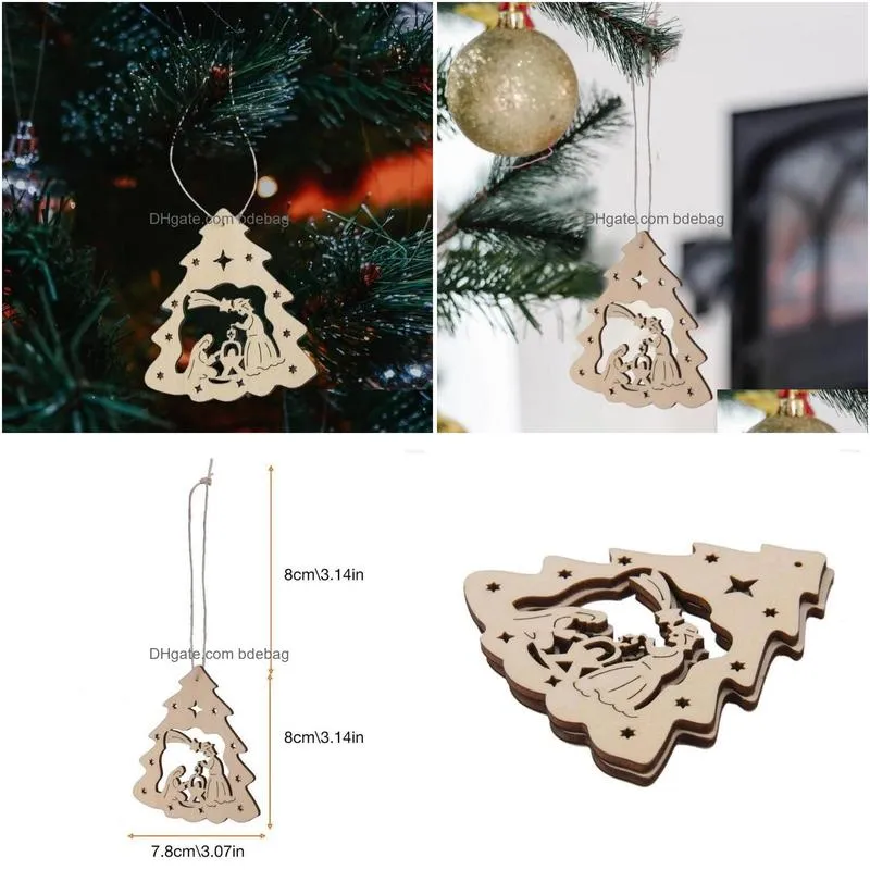 christmas decorations wooden ornaments tree shaped nativity wood baubles tags with cords pendants for