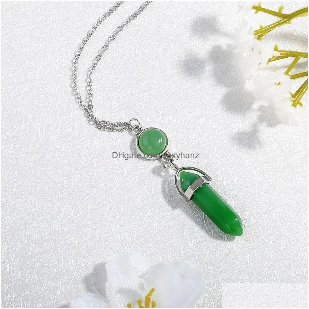 fluorite necklaces crystal pendants suspension natural gem stone quartz bullet hexagonal pendulum reiki chakra pendulo