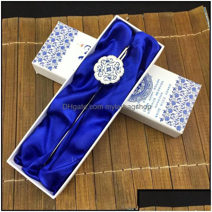 bookmark desk accessories office school supplies business industrial creative vintage metal pendant chinese clip blue and white