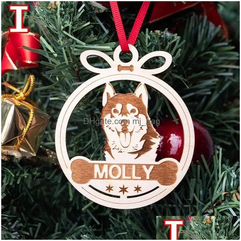 christmas decorations ornaments holiday wooden crafts hollow carving name diy dog blessings pendant u2w4christmas