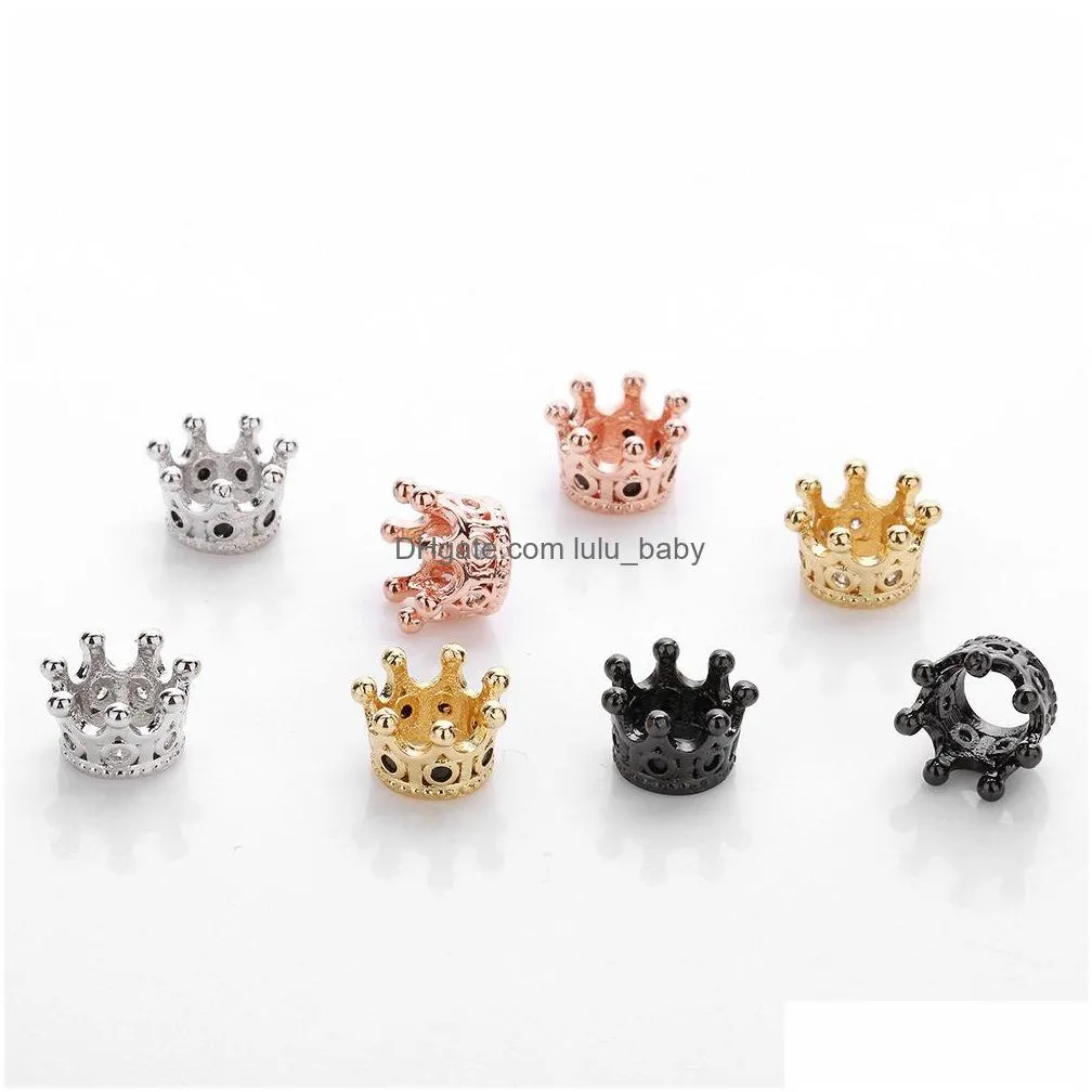 small cz king crown charm spacer beads cubic zirconia rhinestone pave queen crown bracelet connector for diy making jewelry