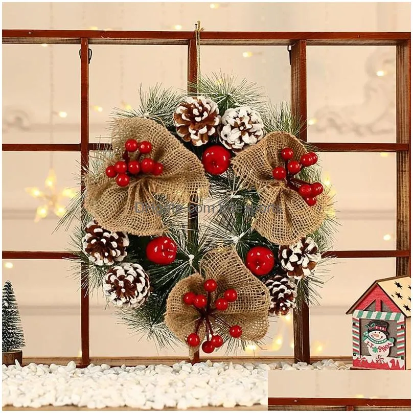 christmas decorations 2022 wreath garland home door hanging artificial pines cones red ball decoration needle wreathes navidad a40