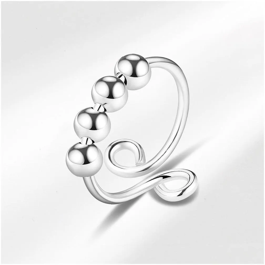 anti anxiety ring rotatable bead spinner band rings for women men jewelry gift