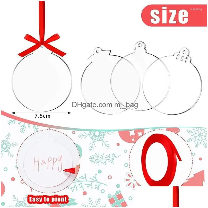 christmas decorations acrylic ornament diy blank round tag hanging decor with ribbon