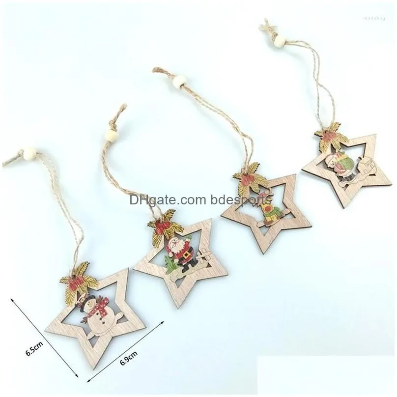 christmas decorations 4pcs/setstar printed wooden pendants ornaments xmas tree ornament diy wood crafts kids gift for home party