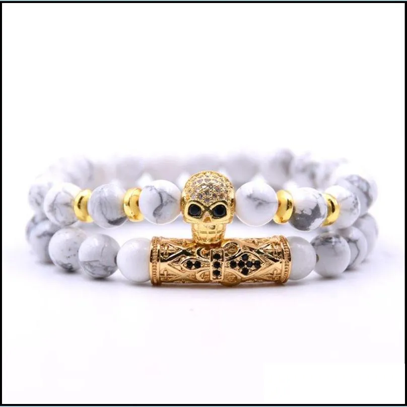 microinlaid zircon skull bracelet set 2 couple 2018 summer perfect fashion birthday bracelet gift