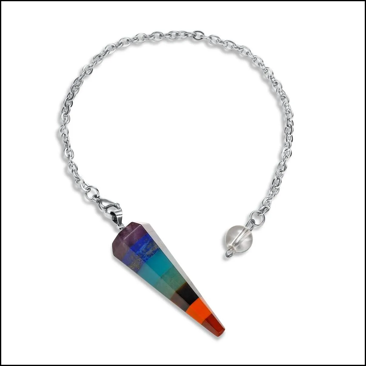 7 chakra stone yoga necklace raw quartz natural stones dowsing pendulum necklaces reiki rainbow jewelry womans gift
