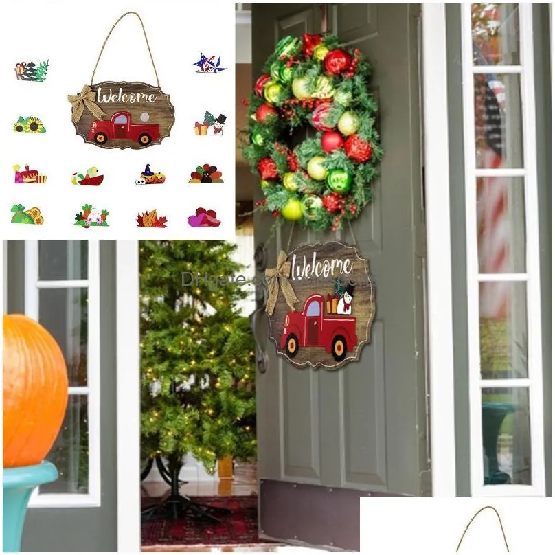 christmas decorations welcome wooden hanging sign country door crafts ornament lanyard 12 decorationchristmas