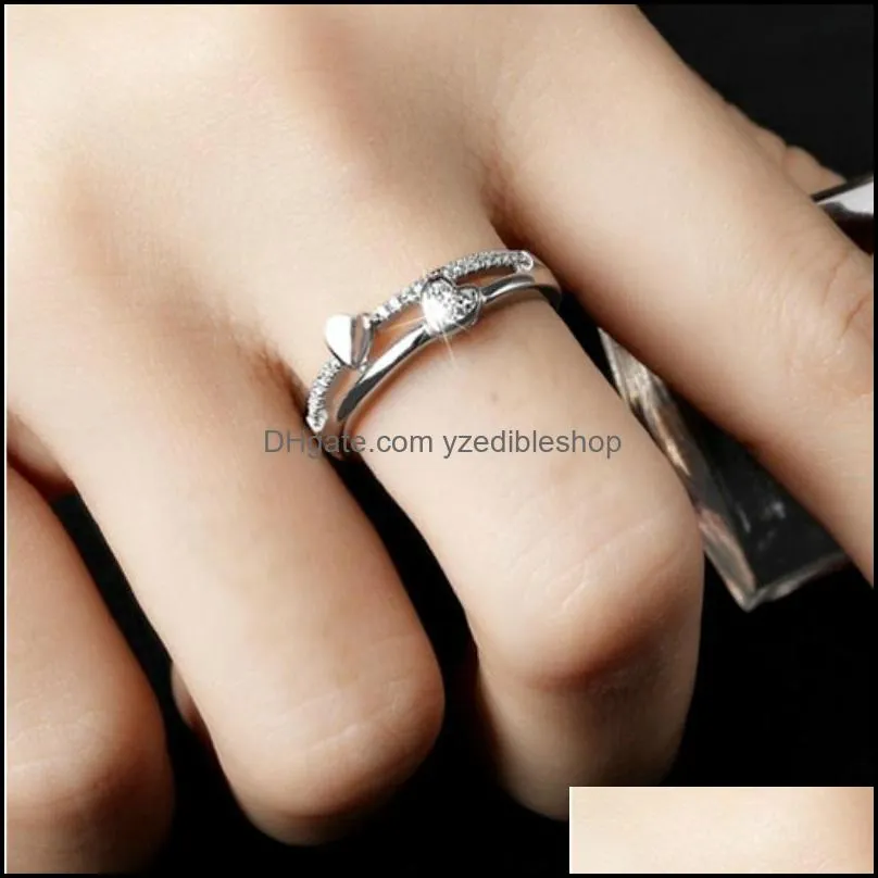 diamond heart ring womens open adjustable wedding engagement rings fashion jewelry gift