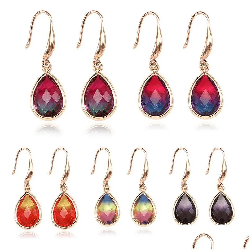 boho korean colourful crystal earrings fashion teardrop geometric dangle earring for women luxury glass jewelry gift