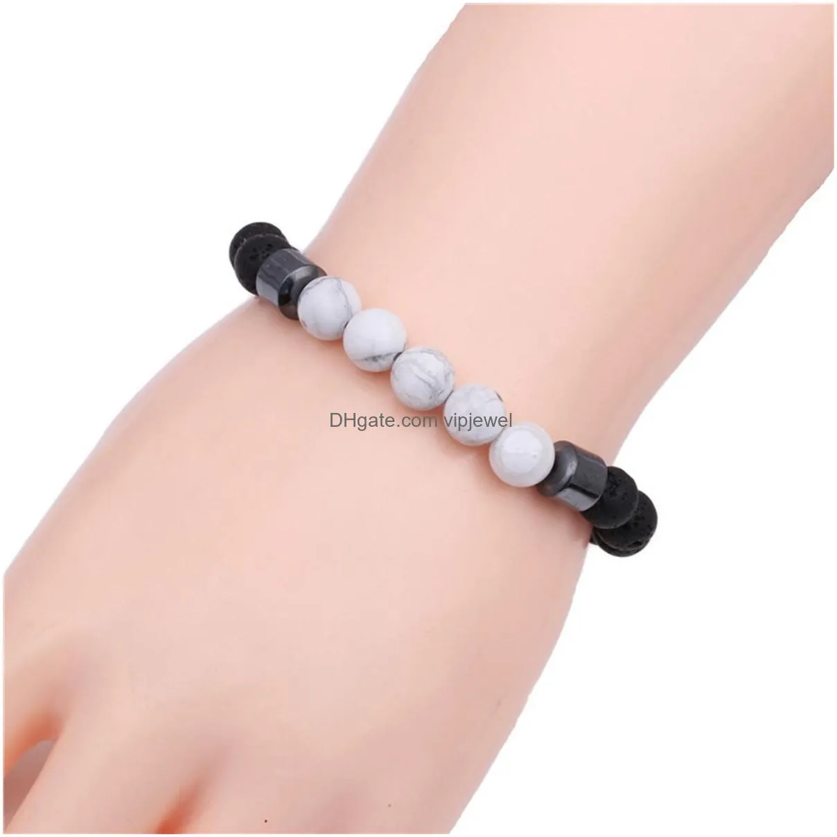 rock lava beaded bracelet for men women strand healing energy adjustable black agate stone 8mm triple protection bangle jewelry