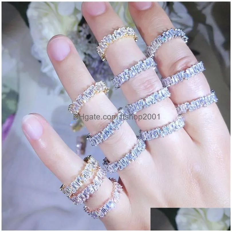 luxury colorful cubic zirconia ring for women shiny rectangle rainbow stone wedding finger rings gold color boho fashion jewelry