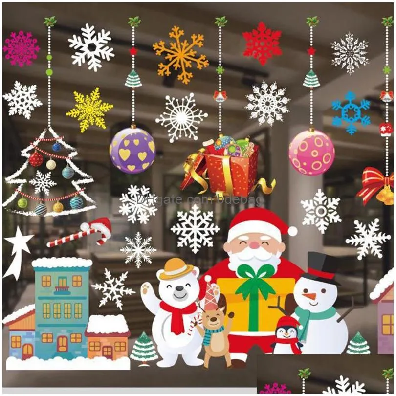 christmas decorations 1set film santa elk xmas sticker pvc home decorate for year waterproof glass stickers window decorchristmas