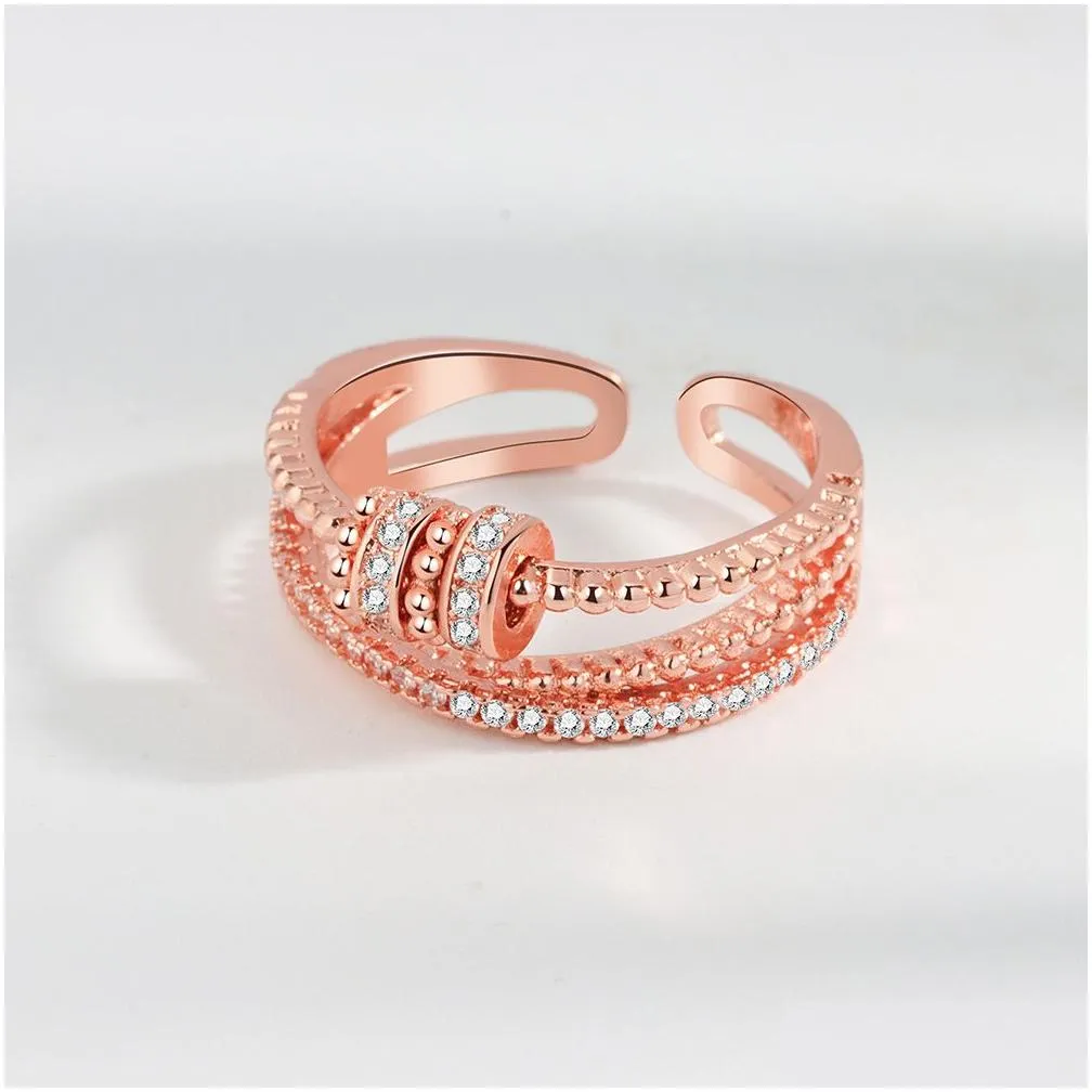 multilayer rotatable cubic zirconia band ring for women anti anxiety rings adjustable jewelry gift