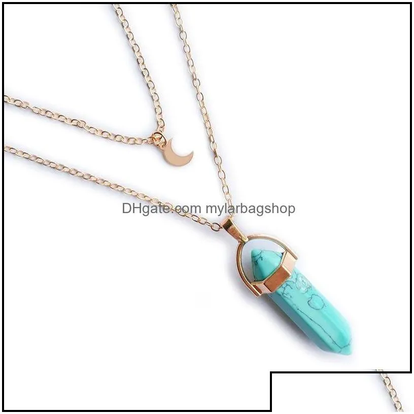 party favor event supplies festive home garden natural stones moon pendants necklace double layer gold link dh6ei