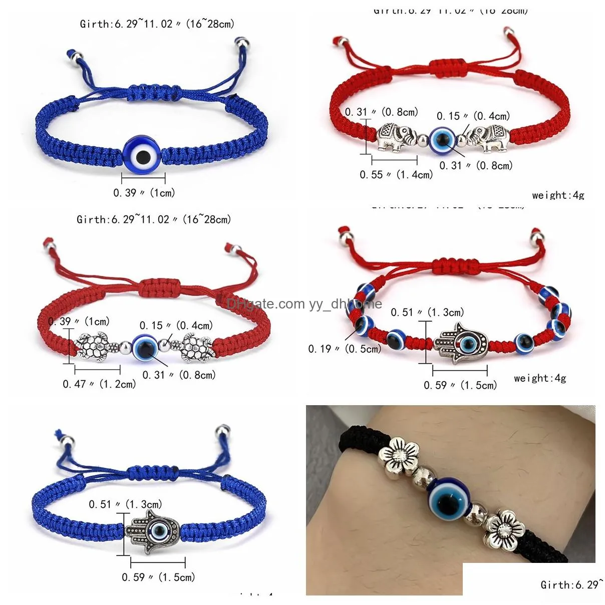 19 styles creative eye cross palm blue eyes red rope braided adjustable bracelet for women and girls gift
