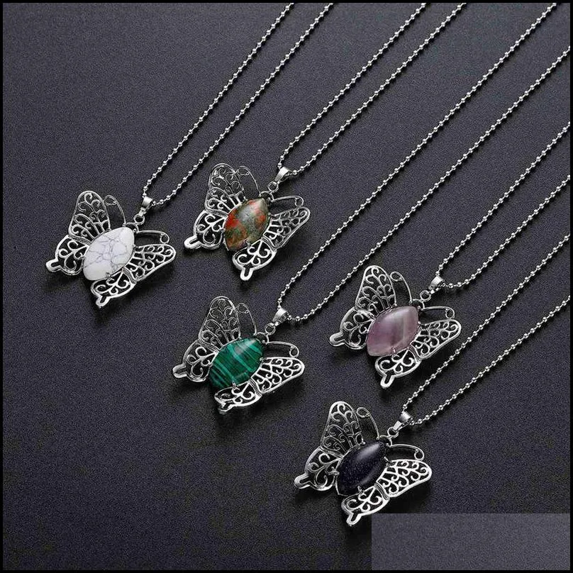 qimoshi butterfly pendant necklace men and women natural stone stainless steel fashion items 12 pieces of jewelry