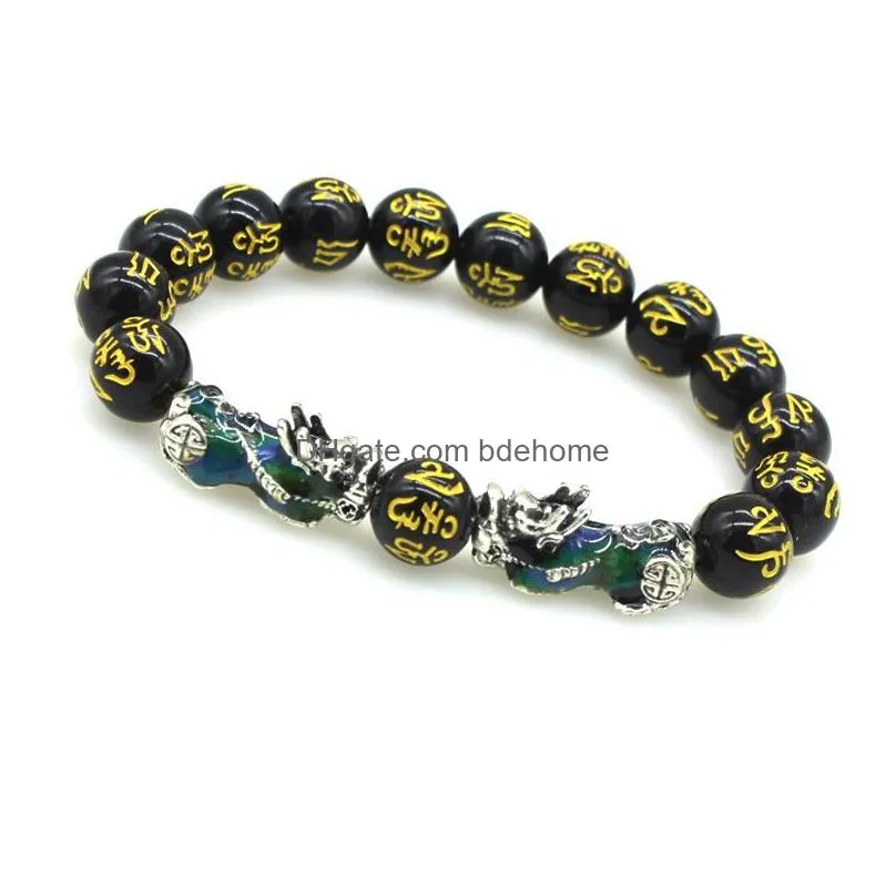 obsidian stone beads pixiu strand bracelet black wealth feng shui bracelets luck bangle for women man