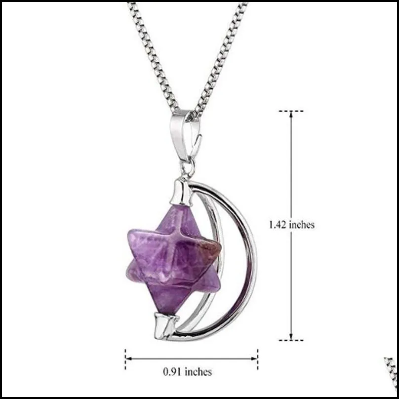 natural crystal quartz rotate merkaba star stone chakra pendant necklace hexagonal pointed energy reiki healing for women men