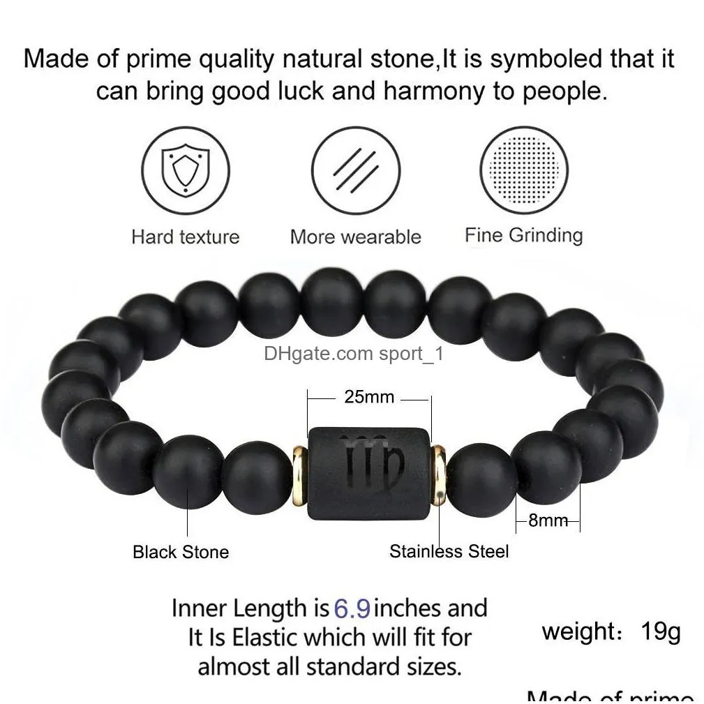 black stone beads 12 constellation couple bracelet men bracelets for women pulseras moda masculina hombre man mens jewelry