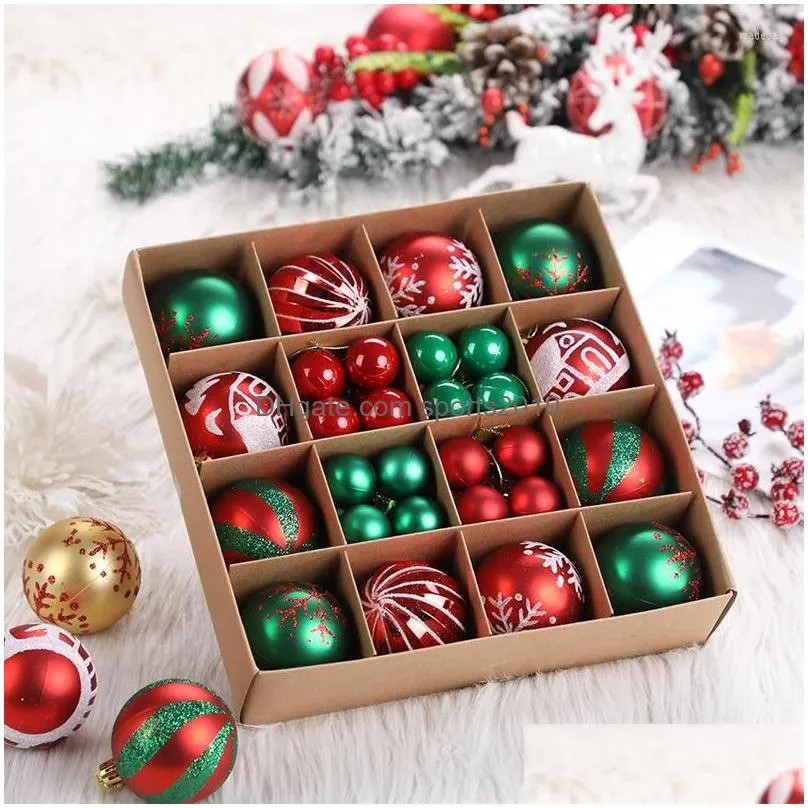 party decoration 44pcs christmas painted balls ornaments tree pendant hanging ball snowflake snowman set gift box home decor