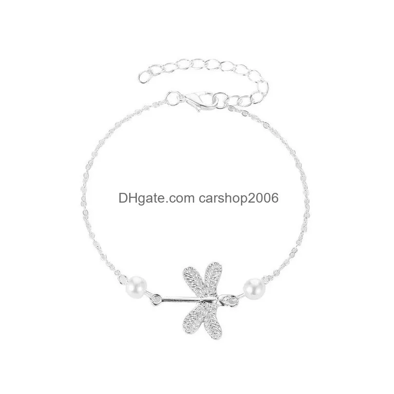 fashion silver plated dragonfly ankle bracelet minimalist woman anklet anniversary gift for girlfriend exquisite accessories