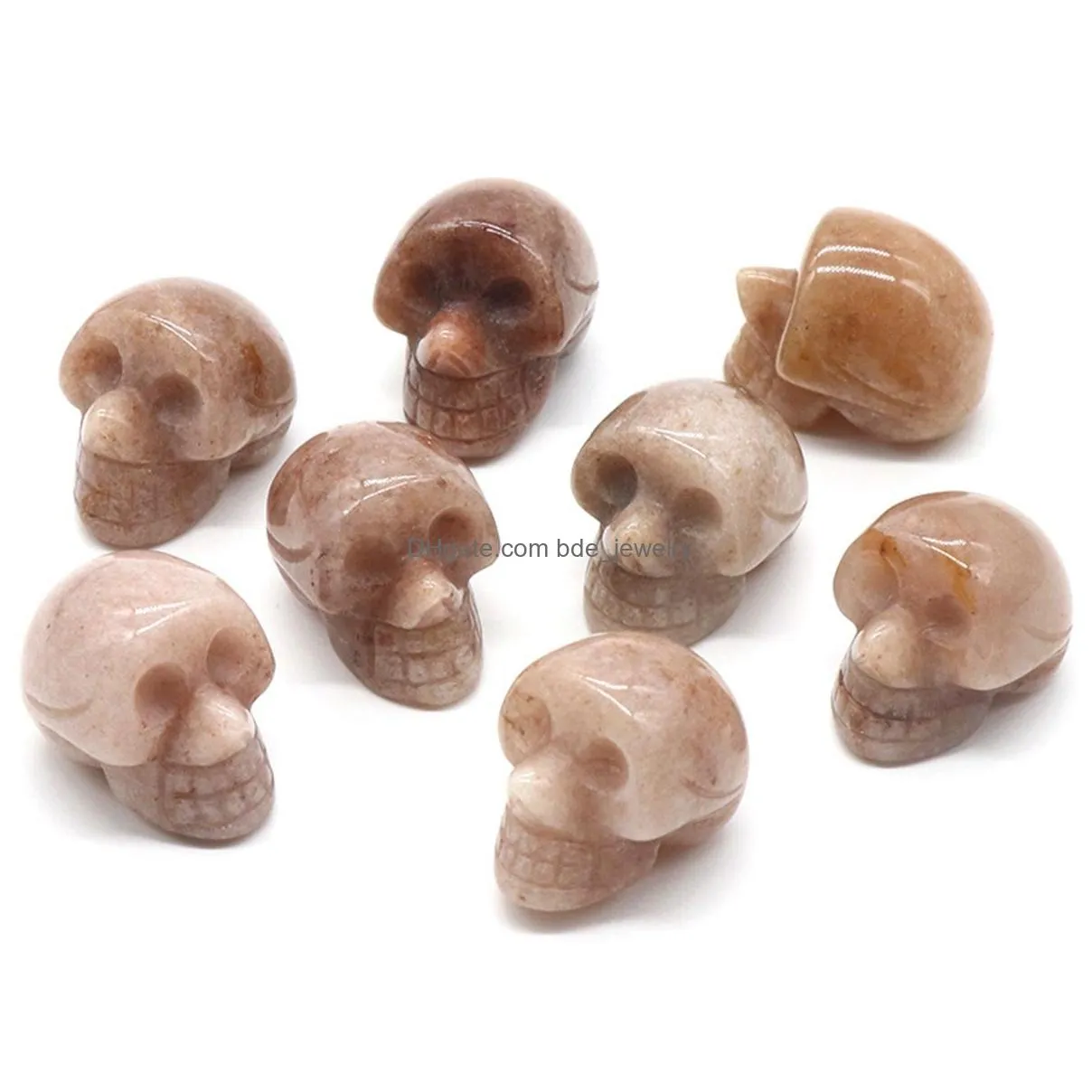 23mm natural crystal stone carved human skull handcraft home decorative gemstone african bloodstone skulls folk crafts