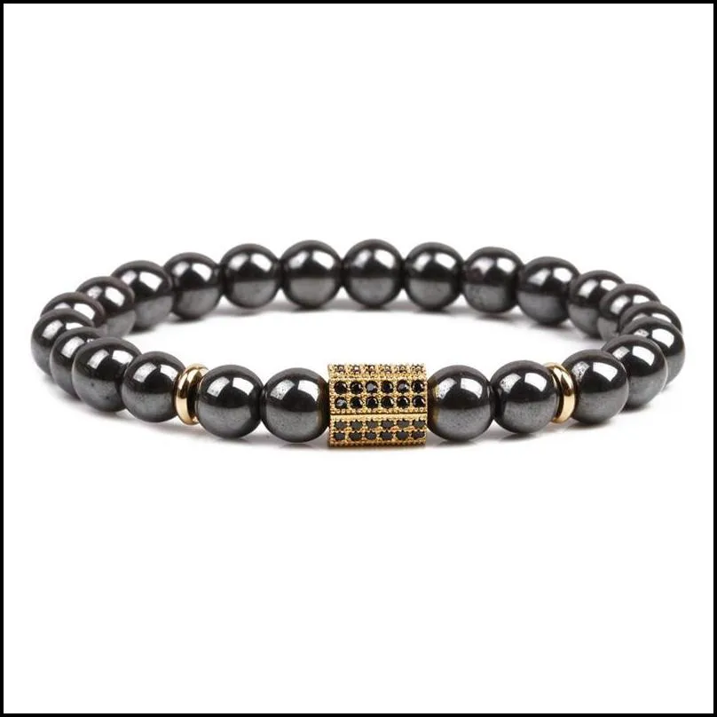 10pc/set fashion bead bracelet for men magnetic black gallstone copper bracelet with beads and hexagonal column mans bracelet