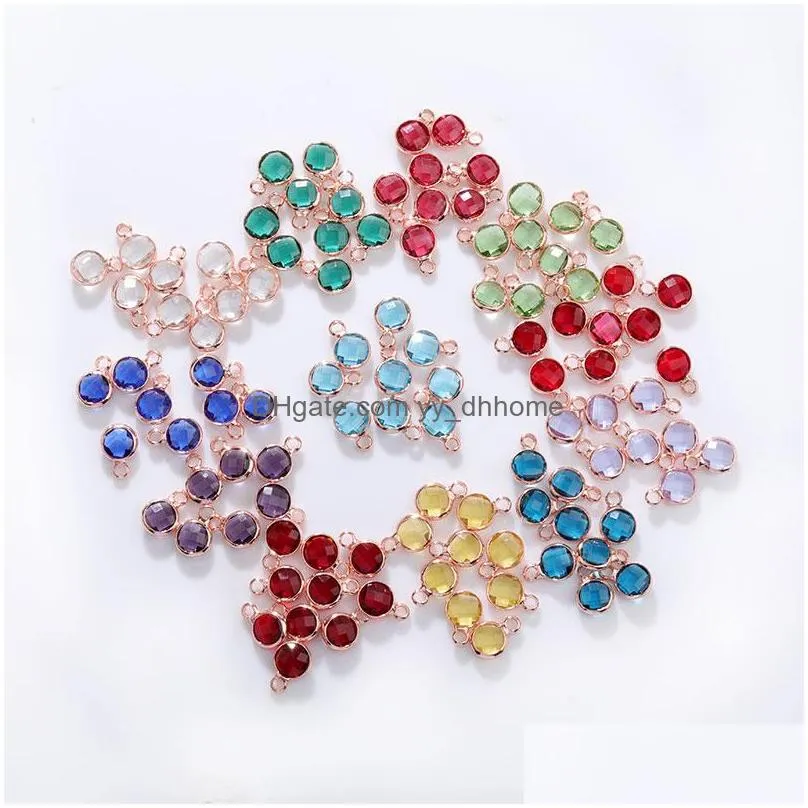  est arrival crystal charm pendant copper metal rose gold color 12 birthstone rhinestones round for necklace bracelet diy jewelry