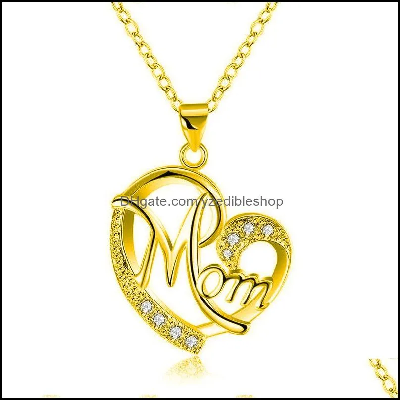 contrast color crystal heart mom necklace pendant diamond fashion love jewelry mother birthday day gift