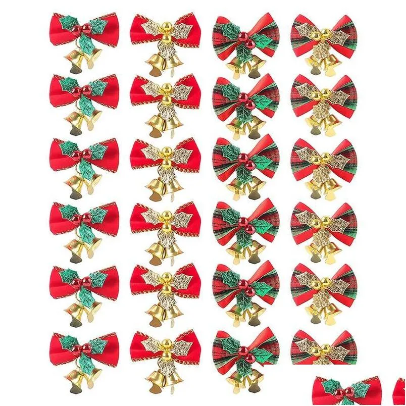 christmas decorations 24pcs bow with bells bows for tree xmas hanging ornaments decorationchristmas