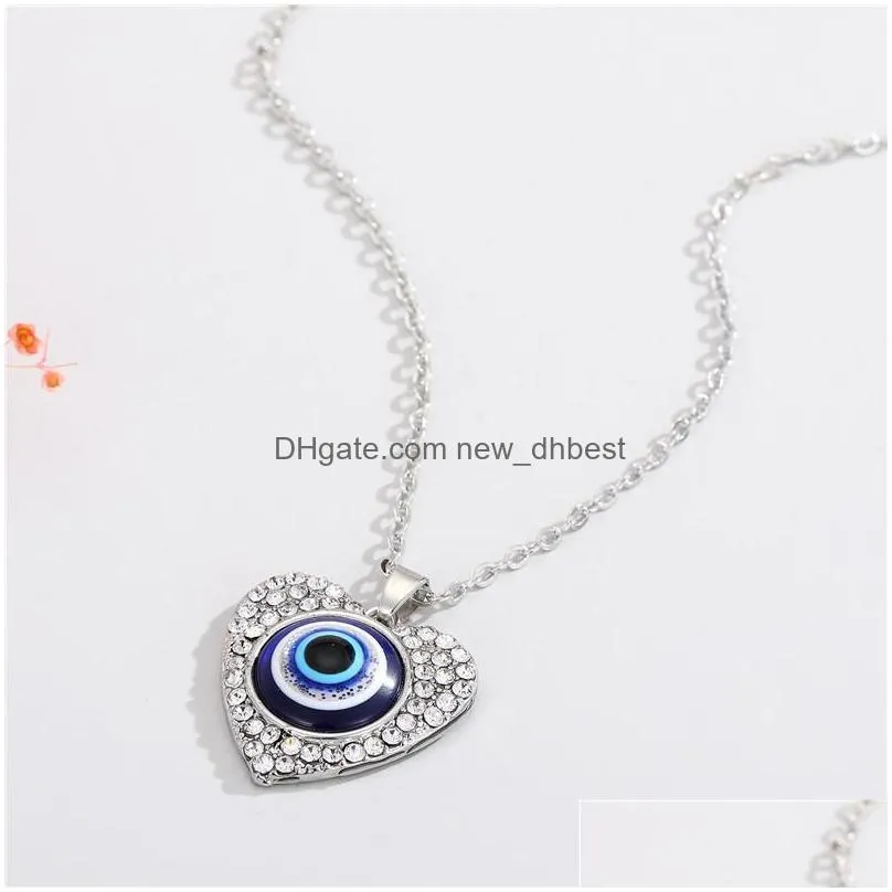new fashion choker pendants heartshaped necklaces silver plated blue evil eye necklace enamel for women glamour jewelry