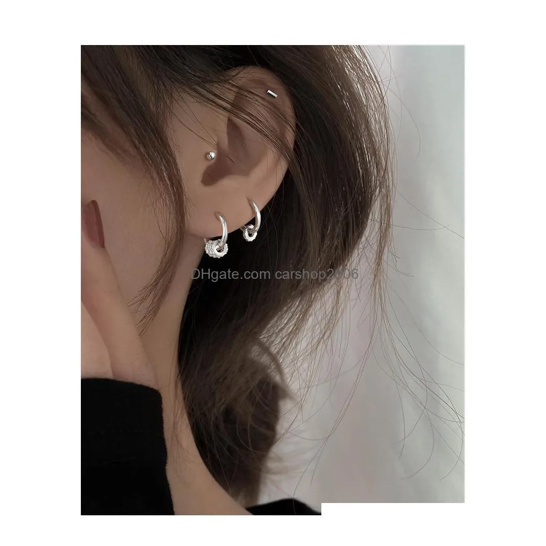 silver two wear methods small circle rhinestone stud earrings women unique design fashion light luxury jewelry