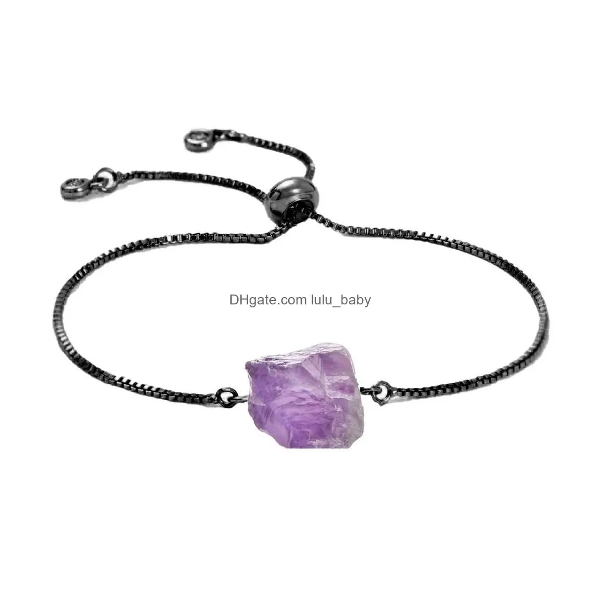 women raw gemstone link chain bracelet black diffuse energy healing chakra crystal yoga cuff bangle rough original stone couple