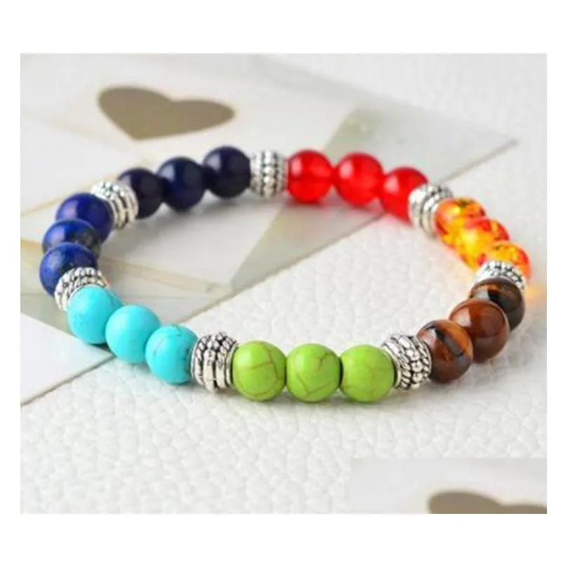 7 chakras beaded bracelet strands reiki healing balancing round beads for women and men