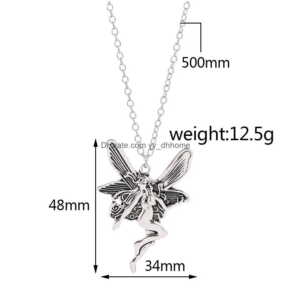 ancient punk statement angel fairy wings pendant necklace for women chains choker jewelry goth gothic vintage accessories